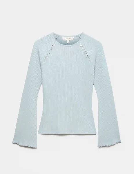 Per Una Cotton Rich Crew Neck Top Soft Blue