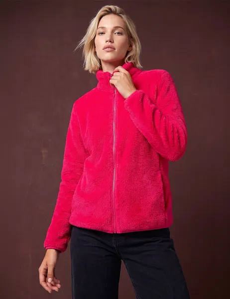 Roman Sherpa Fleece Cropped Jacket Fuchsia Mix
