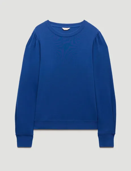 HUSH Emily Puff Sleeve Cotton Jersey Top Mid Blue
