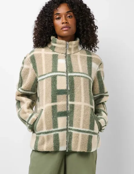 Sweaty Betty Plush Zip Up Colour Block Fleece Jacket Beige Mix
