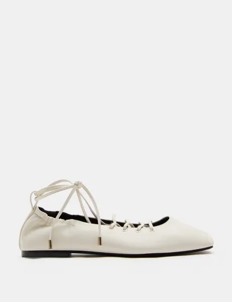 Marks & Spencer Lace Up Flat Square Toe Ballet Pumps White