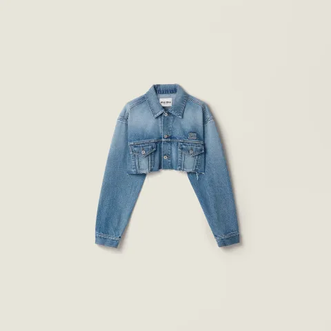Cropped washed denim jacket