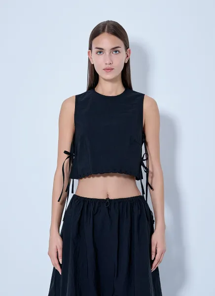 Embroidered Taffeta Lace-Up Top