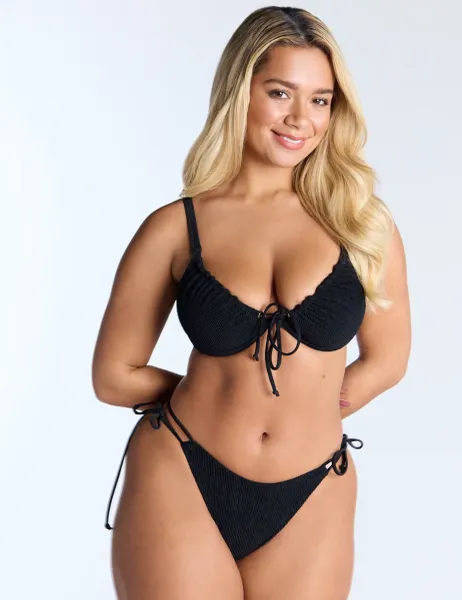 Ibiza Textured Wired Plunge Bikini Top (B-FF) Black