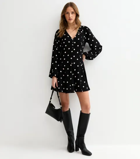 Women's Back Polka Dot Long Sleeve Mini Dress