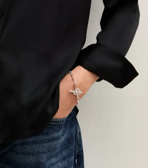 New Look Silver-Tone T-Bar Chain Link Bracelet
