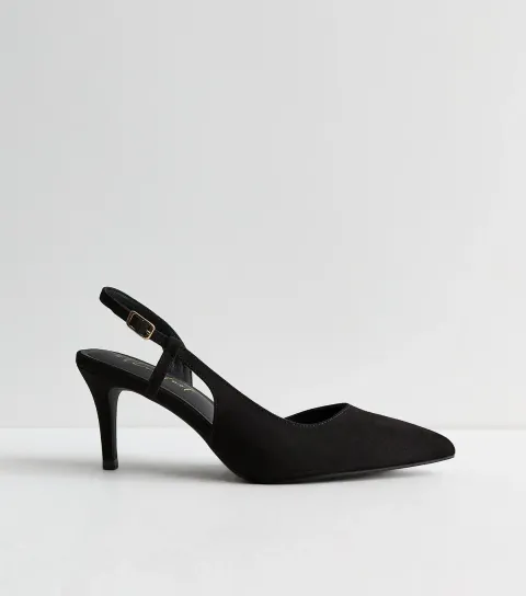 Women's Wide Fit Black Faux Suede d'Orsay Slingback Pumps Vegan