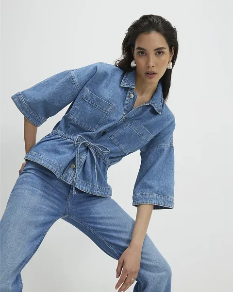 River Island Denim Tie Front Top
