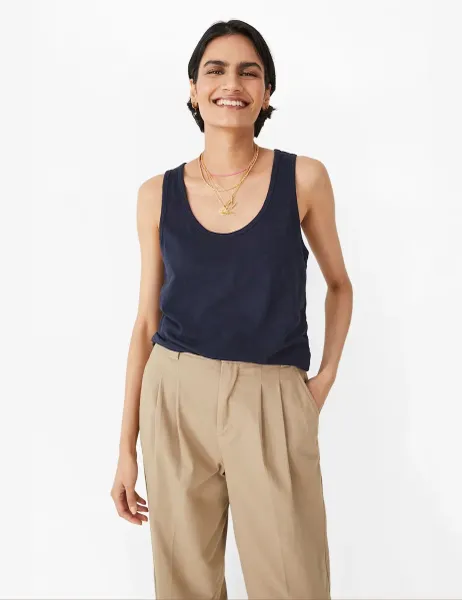 HUSH Pure Cotton Scoop Neck Vest Navy