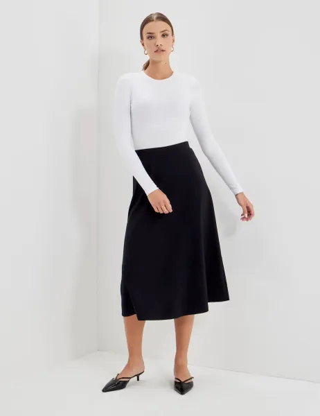 Finery London Jersey Midi A-Line Skirt Black