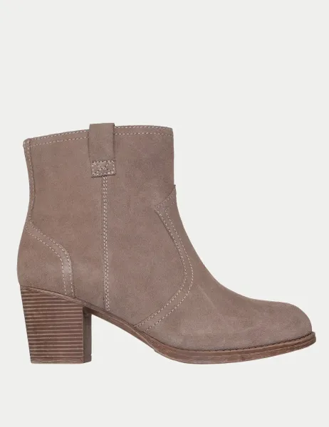 Skechers Taxi - Western Way Leather Block Heel Ankle Boots Grey