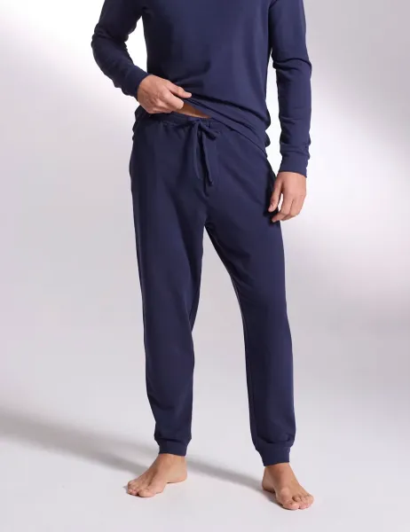 Luxury Lyocell Rich Cuffed Lounge Pants Navy