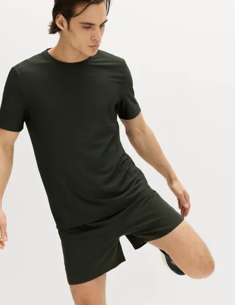 Goodmove Activewear Jacquard Mesh Stripe T-Shirt Dark Khaki