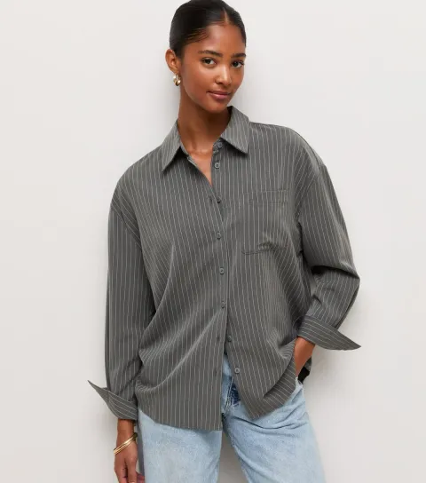 New Look Women's Grey Striped Oversized Shirt
