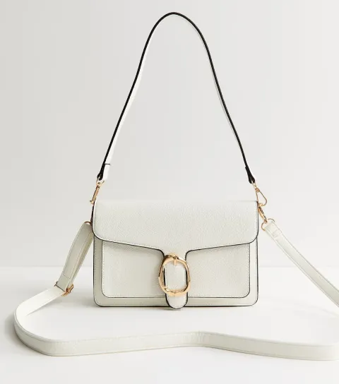 White Buckle Flap Shoulder Bag Vegan