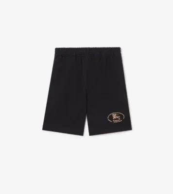 Check Knight Stamp Cotton Shorts in Black