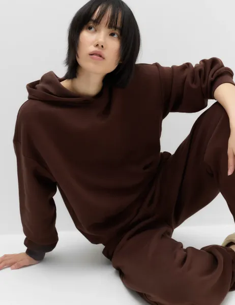 Marks & Spencer Cotton Rich Hoodie Dark Chocolate
