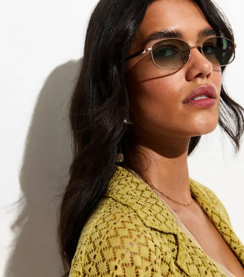 Green Lens Metal Oval Sunglasses