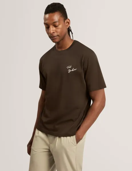 Ted Baker Pure Cotton Graphic T-Shirt Dark Brown