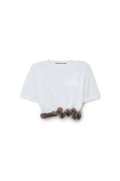 FAUX FUR TRIM SHORT SLEEVE TEE