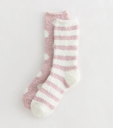 New Look Pack of 2 Pink and White Spot And Stripe Cosy Knit Socks