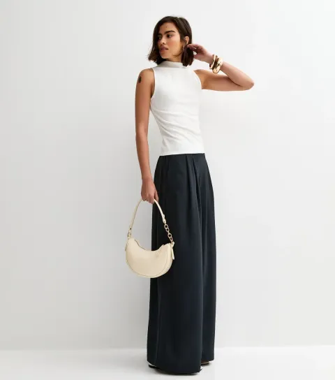 New Look Women's Navy Tailored Wide Leg Trousers