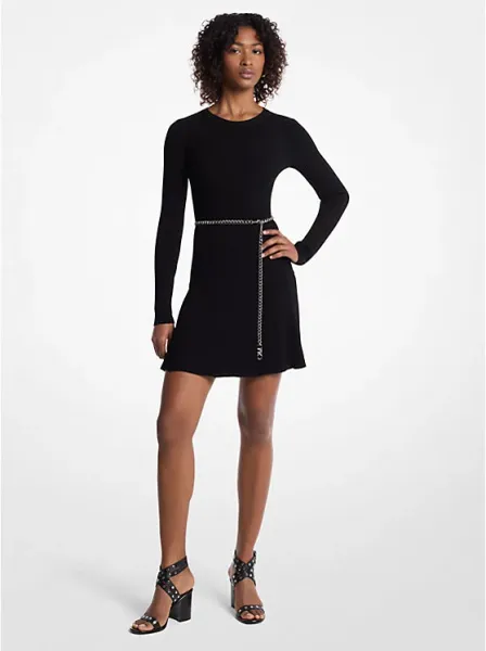 Stretch Knit Belted Dress