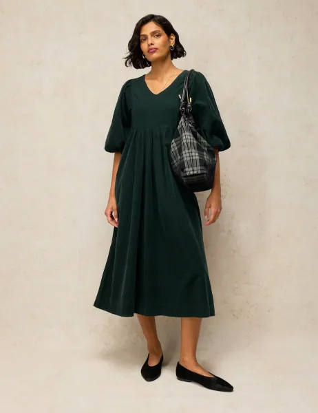 White Stuff Matilda Pure Cotton V Neck Midi Tea Dress Dark Green