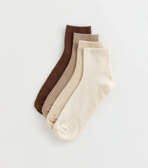 New Look Brown Pack of 4 Ribbed Trainer Socks