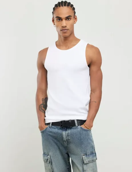 River Island 3 Pack Cotton Rich Ribbed Sleeveless Vests Grey Marl