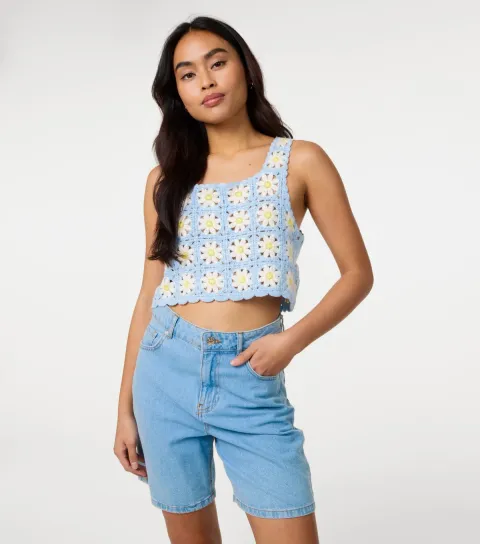 Women's Blue Daisy Crochet Crop Top