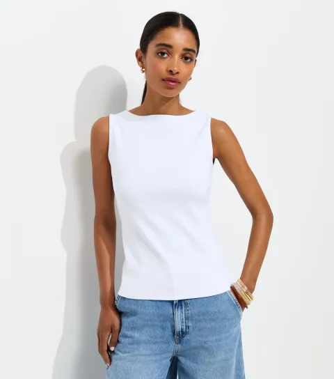 Women's Premium White Heavyweight Cotton Slash Neck Top