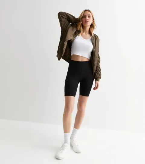 Women's Black Cotton Blend Wide Waistband Cycling Shorts