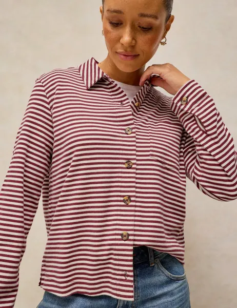 White Stuff Pure Cotton Printed Collared Shirt Plum