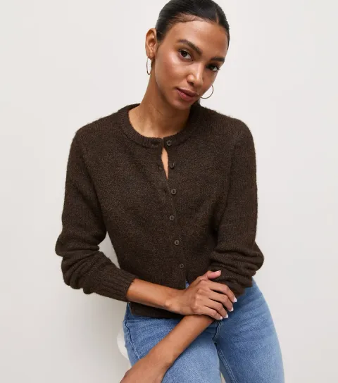 New Look Women's Dark Brown Knitted Cardigan with Wool