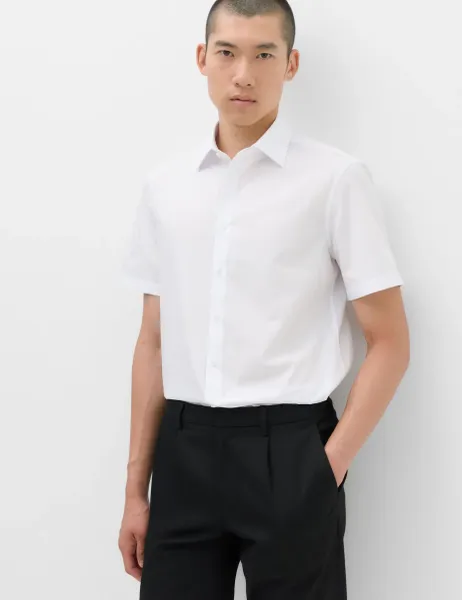 Marks & Spencer Slim Fit Easy Iron Cotton Blend Short Sleeve Shirt White