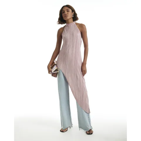 River Island Plisse Halter Neck Asymmetric Hem Top