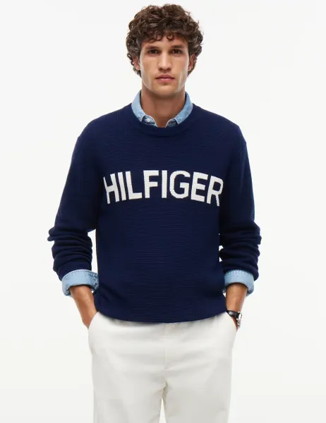 Tommy Hilfiger Pure Cotton Waffle Jumper Navy