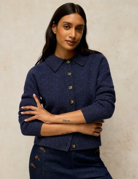 Wool Rich Collared Cardigan Dark Navy