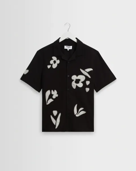 Didcot - Black and Beige Abstract Applique Short-Sleeve Shirt