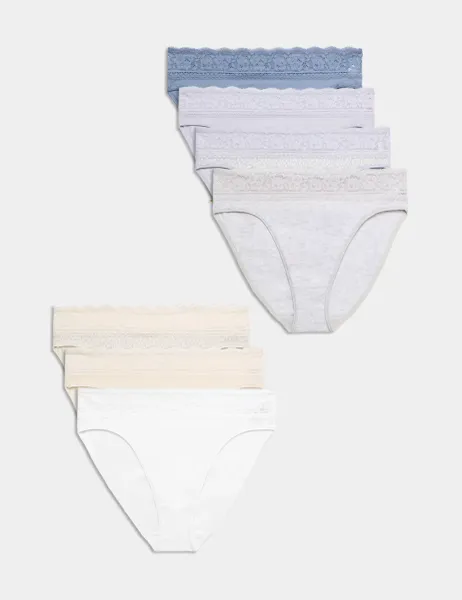 Marks & Spencer 7 Pack Cotton Rich High Leg Knickers Light Cream