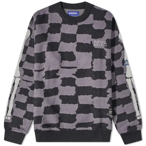 Skeletal Checkboard Crew Knit