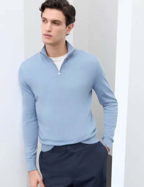 Autograph Pure Extra Fine Merino Wool Half Zip Jumper Dusty Blue
