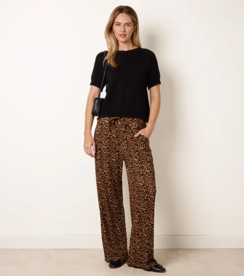 Blue Vanilla Women's Multicolour Leopard Print Wide Leg Trousers