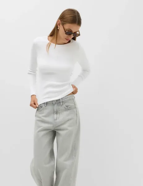 Marks & Spencer Cotton Rich Ribbed Slim Fit Top Soft White