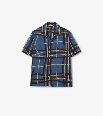 Relaxed Fit Knot Check Cotton Shirt in Maritime blue