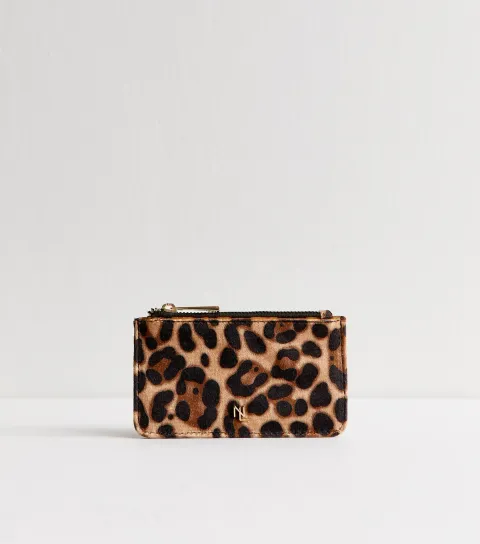 Brown Animal Print Zip Pocket Cardholder