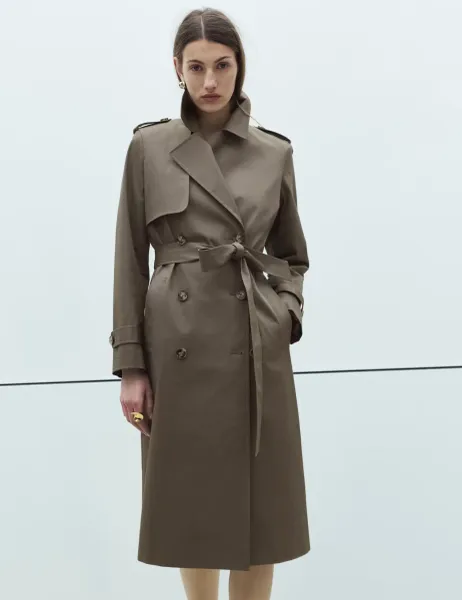 Marks & Spencer Cotton Rich Trench Coat Dark Khaki