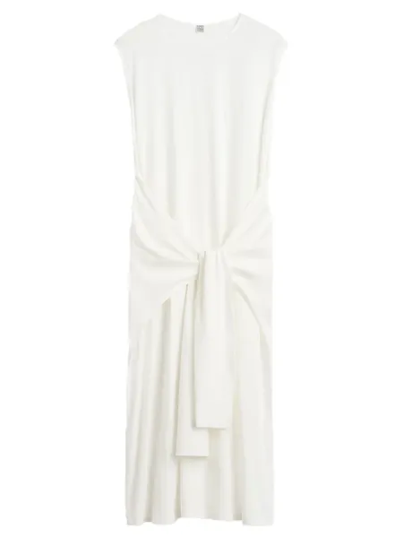 Tie-waist Jersey Dress Off White