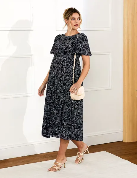 Maternity Chiffon Polka Dot Midi Dress Navy